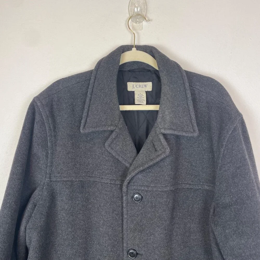J. Crew Men's L Gray Charcoal Wool‎ Blend Classic University Peacoat Overcoat